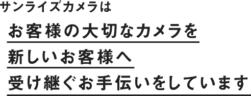 サンライズカメラは、お客様の大切なカメラを新しいお客様へ受け継ぐお手伝いをしています